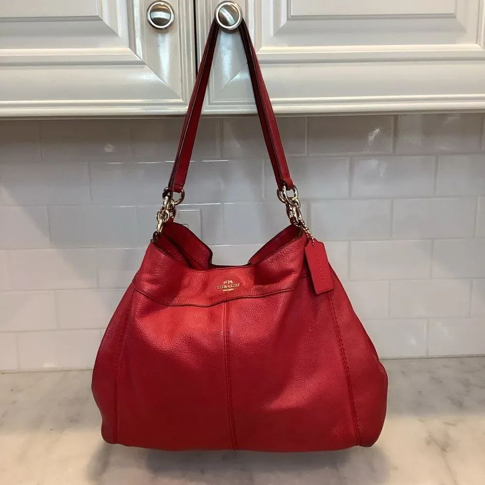 Coach Purse Handbag Leather Large Lexy Red Pebbled Shoulder Bag Pocketbook